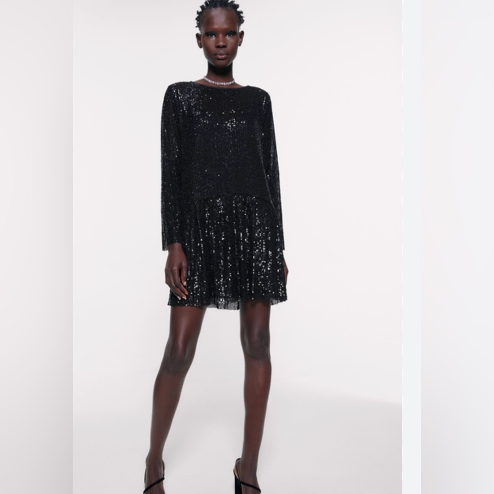 Zara Classic Black Sequin Dress - size S